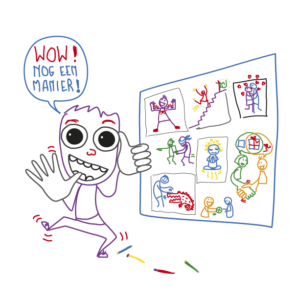 6B de creator is onder de indruk van zijn associatief denkvermogen en scherpt door tekentaal zijn creatief denkvermogen aan